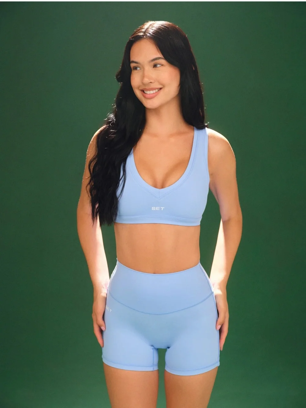 NWT SET Active Light Blue Scoop Neck Bralette & High-Waist Shorts Set
